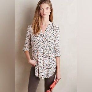 Maeve by Anthropologie Pintuck Celia Face Top‎ Hat Tunic Button Down Blouse